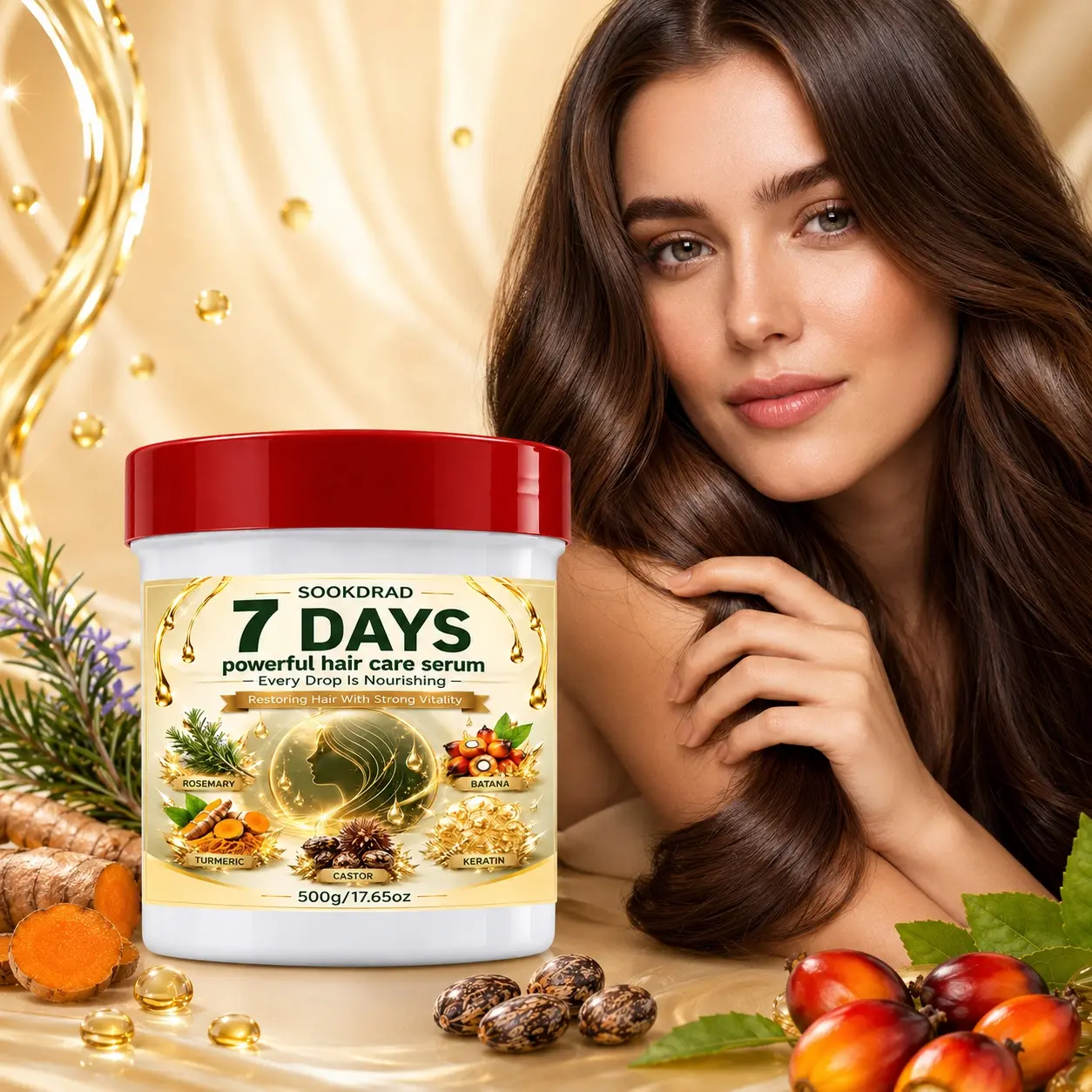 7 Days Powerful Hair Care Serum, Rosemary, Batana, Castor, Keratin, Turmeric, Nourish Hair, Strengthen Hair, Restore Hair Vitality, All Hair Types, 500g
