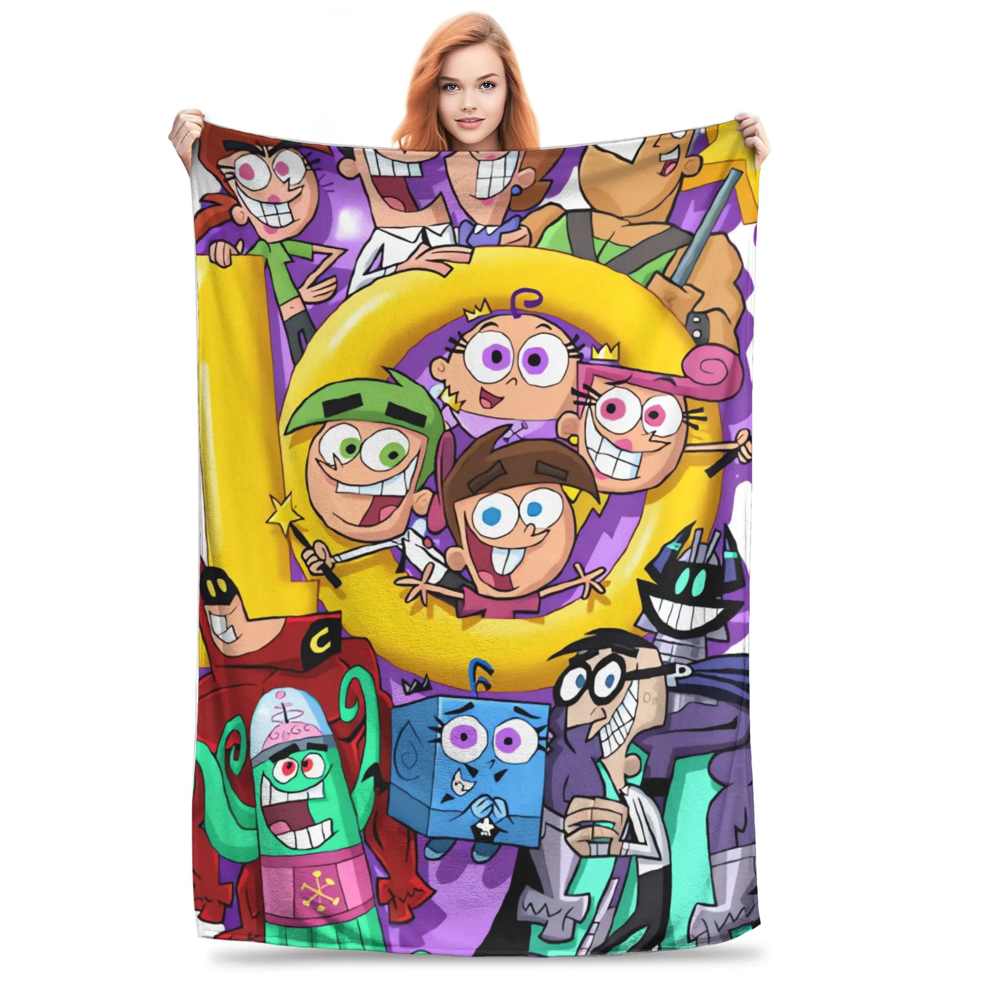 Fairly Oddparents 10Th Year Birthday Themed Chic Blanket for Afternoon Nap Family Gatherings Home Relaxation And Stylish Everyday Lifestyle Occasions,Lightweight and warm nap blanket, soft and fluffy flannel blanket