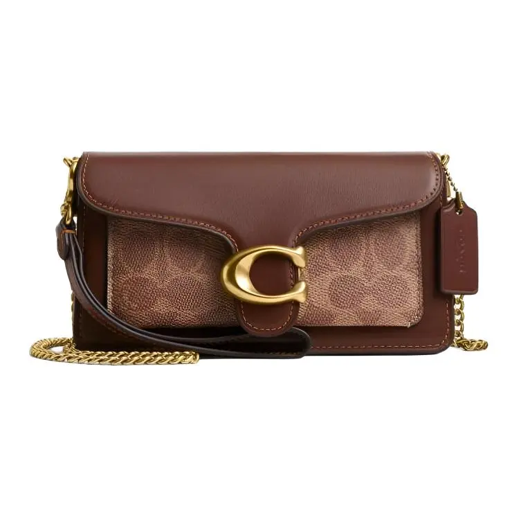 COACH Tabby 19 Classic Logo Chain Crossbody Bag for Women – Suede and Leather in Tan and Brown