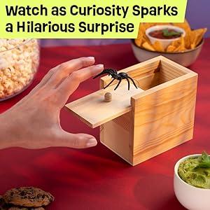 The Original Mini Spider Prank Box - Surprise Wooden Gag Gift with Lifelike Rubber Spider Perfect for Birthday & April Fools Day Pranks Reusable Magic Trick Kit Unisex