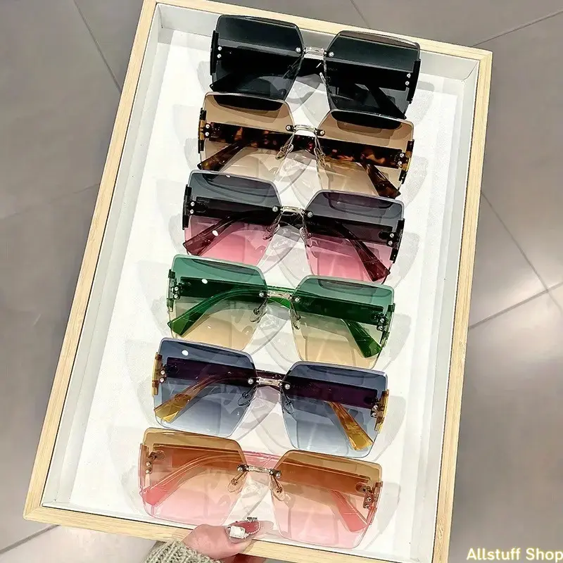 2026 New Women's Oversized Square Sunglasses, Semi-Rimless Design, Blue Light Blocking Lenses, Fashionable Versatile Streetwear Eyewear for Summer, Women's Accessories, Sunglasses For Women, Accessories For Women