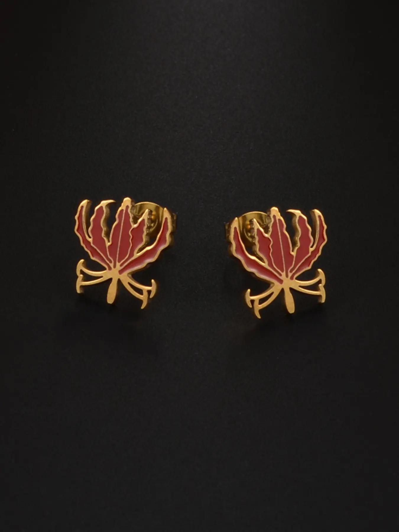 1Pair Tamil Glorisia Flower Gloriosa Flame Lily Africa Sikhs Stud Earrings Stainless Steel For Women