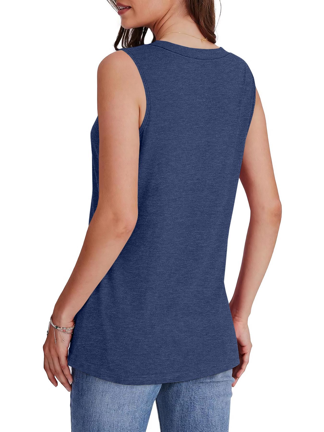 Women's Solid Color V Neck Tank Top, Casual Sleeveless Top for Summer, Ladies Clothes for Daily Wear