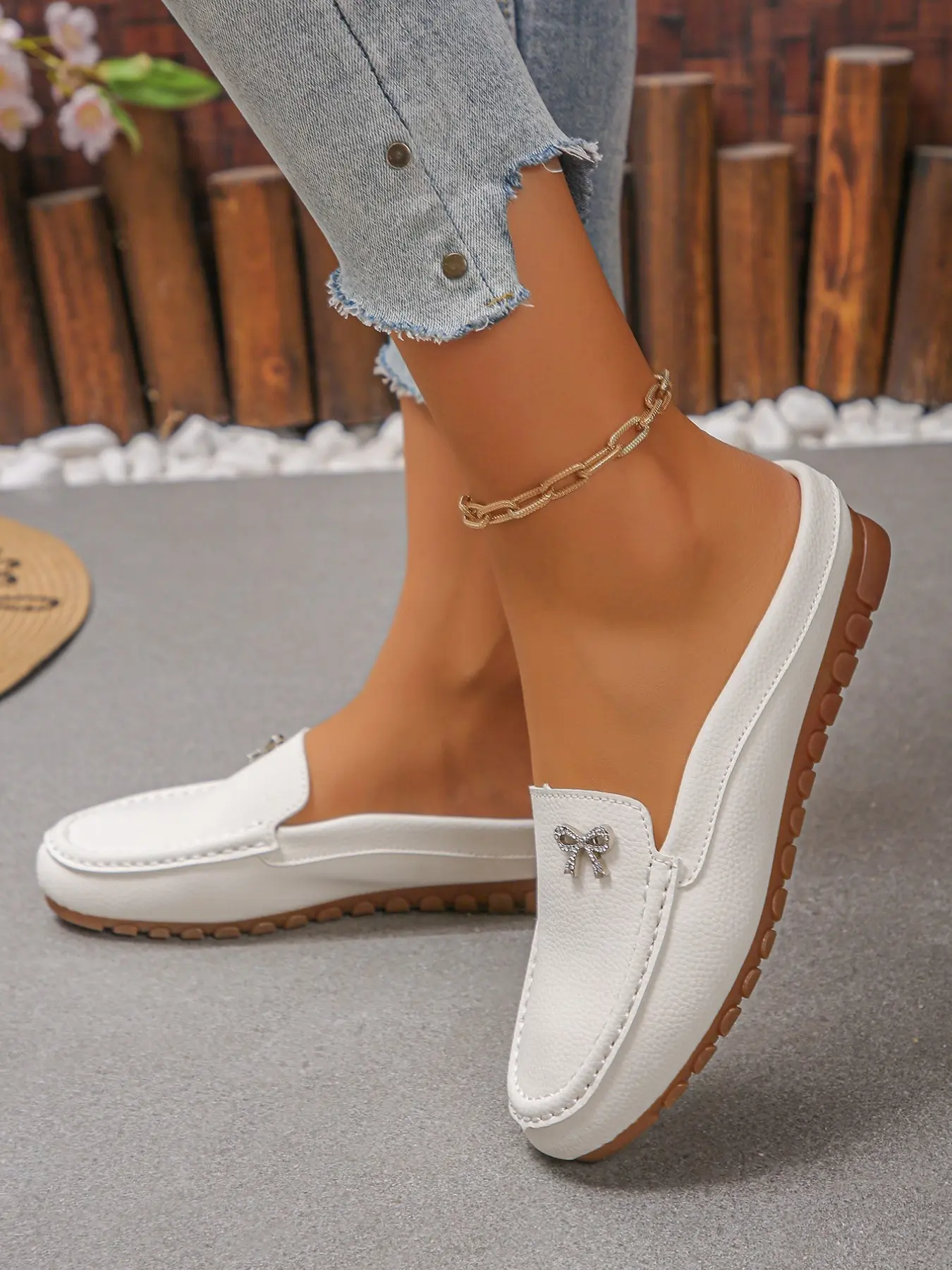 Women's Sparkly Rhinestone Bow Slip-On Loafers, Comfortable Low-Heel Summer Sandals, Versatile Casual Shoes for Home, Office, Travel