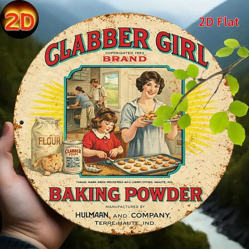 2D Flat - [2Dflat], 1pc 7.87X7.87inch Clabber Girl Baking Powder Tin Sign, Retro Kitchen Decorative Sign, Ideal for Baking Lovers, Farmhouse Kitchen Wall Art