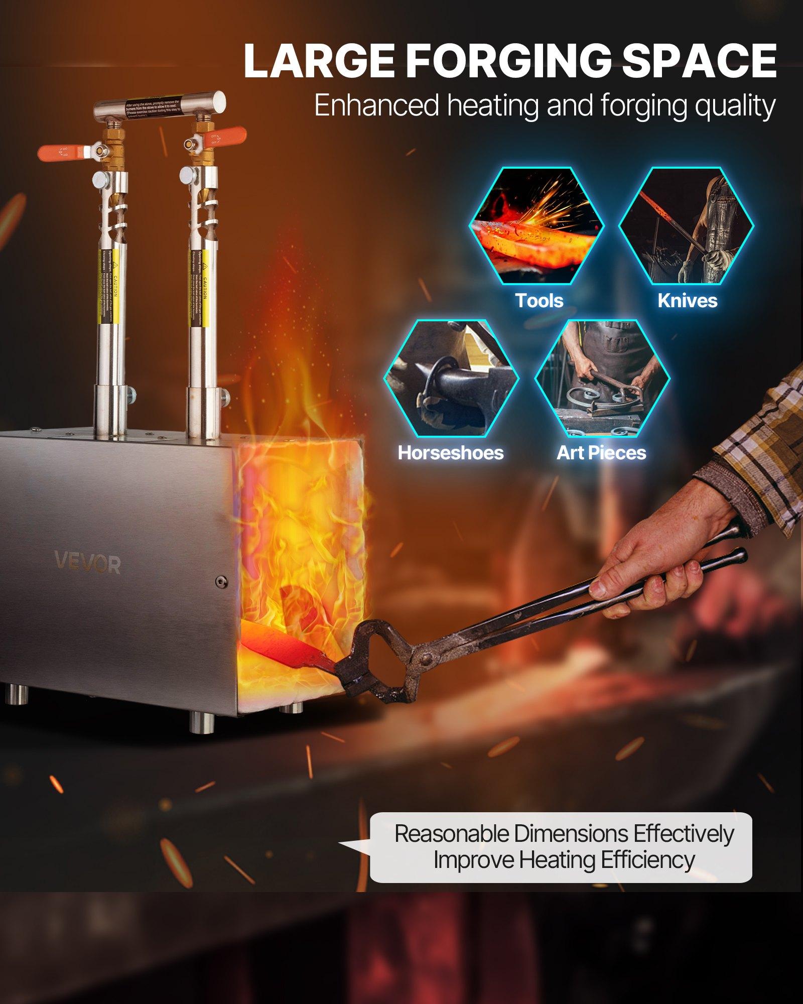 VEVOR Portable Propane Forge, 2 Burners, 2600 ℉ Tool and Knife Making ...