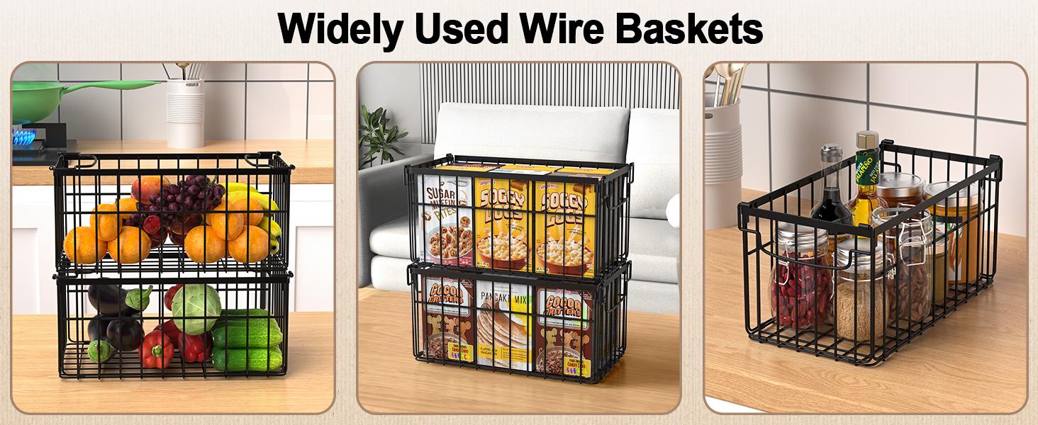 Organizer Bins, 4 Pack Stackable Deep Chest Freezer Organizer Bins, Foldable Baskets with Handles, Black Storage Container Baskets for 5/ 7 Cu.FT Deep Freezer Sort Frozen Meats