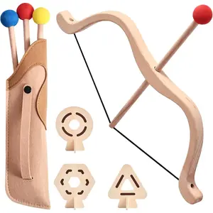 Kids Bow and Arrow Wooden Archery Toy Set for Ages 3+ with 3 Arrows, 3 Targets, Quiver - Indoor Outdoor Toys for Children Boys Girlsfidget toys
