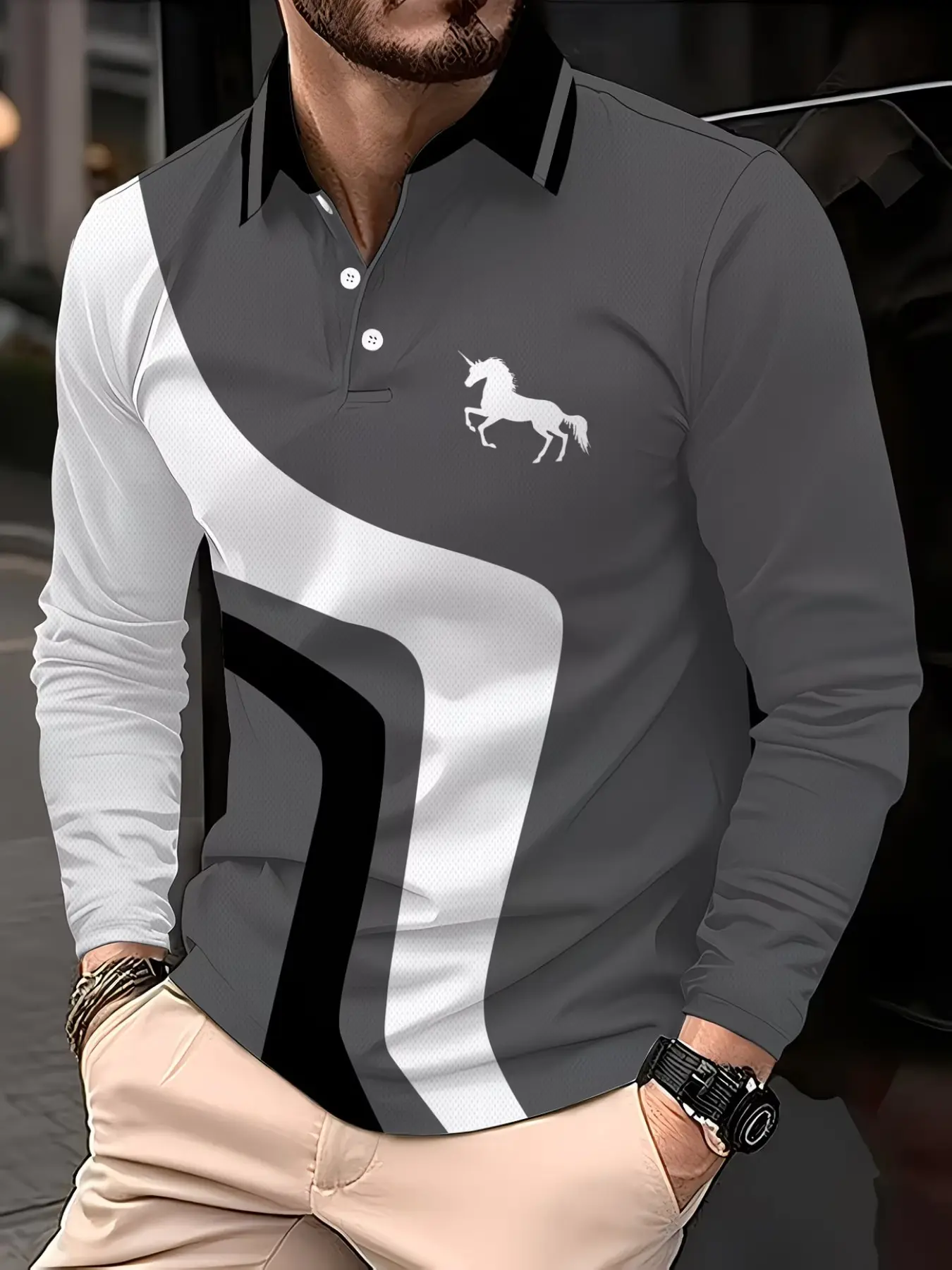 Men's Colorful Plaid Long Sleeve Polo Shirt, Casual Fashion Business Style, Breathable Comfortable Top, Spring & Fall Wear