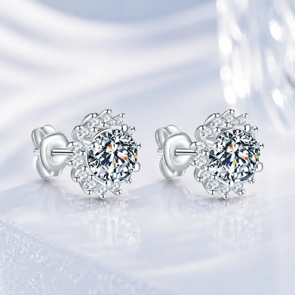 Women’s S925 Silver-Plated Brass 9mm Sunflower Crown A+ Grade Cubic Zirconia Stud Earrings - Hypoallergenic, Lightweight, Non-Tarnish, Micro Pave, Elegant Floral Halo Design, Costume Jewelry for Birthday, Office Business Look, Weekend Outings