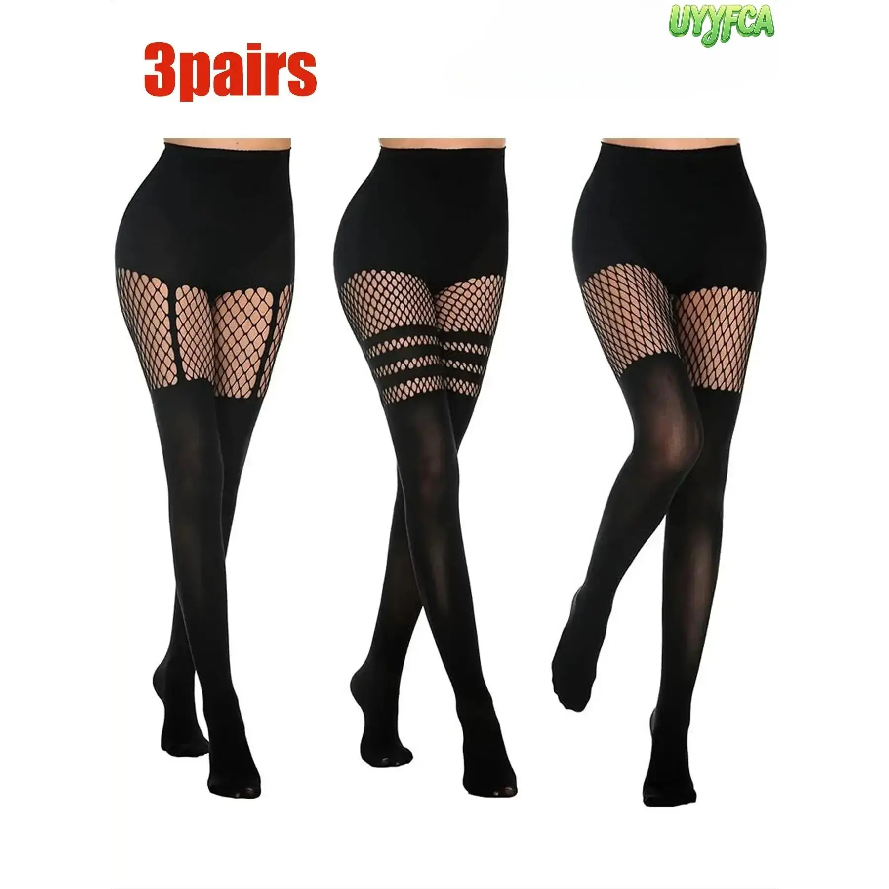 2026 3PCS Women's Sexy Goth Striped Faux Suspender Fishnet Tights,Sexy Tight-Fitting Strap Design  Mock Over The Knee Mesh Pantyhose, Form-Fitting High Elasticity Opaque Stitched Stockings For Daily Wear, Spring Fall  beach outfits summervibes,summerw