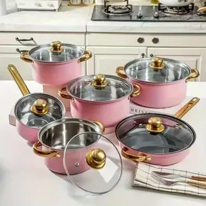 (6 pots + 6 lids) Non-stick stainless steel cookware set with lid and handle - perfect for home use and camping, kitchen essentials