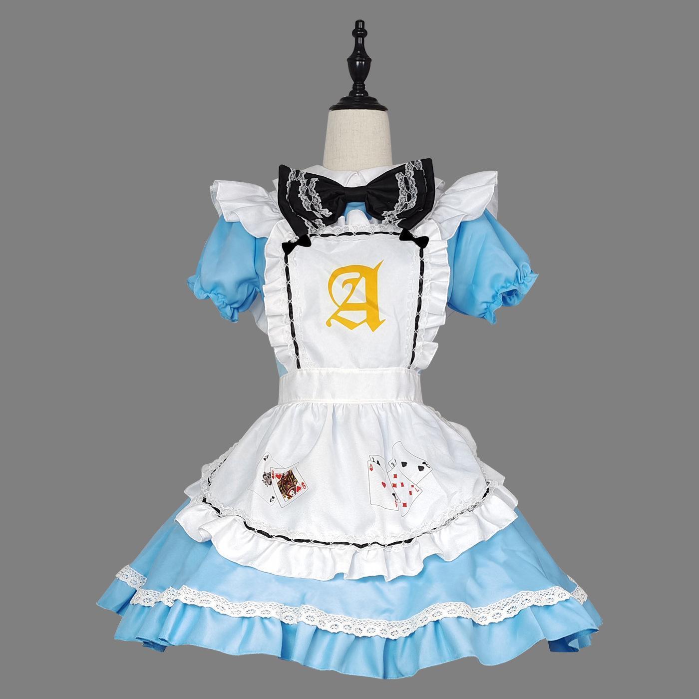 Lolita Maid Dress Costumes Blue Alice Playing Cards Cosplay For Girls Woman Waitress Alice Poker Maid Party Stage Costume