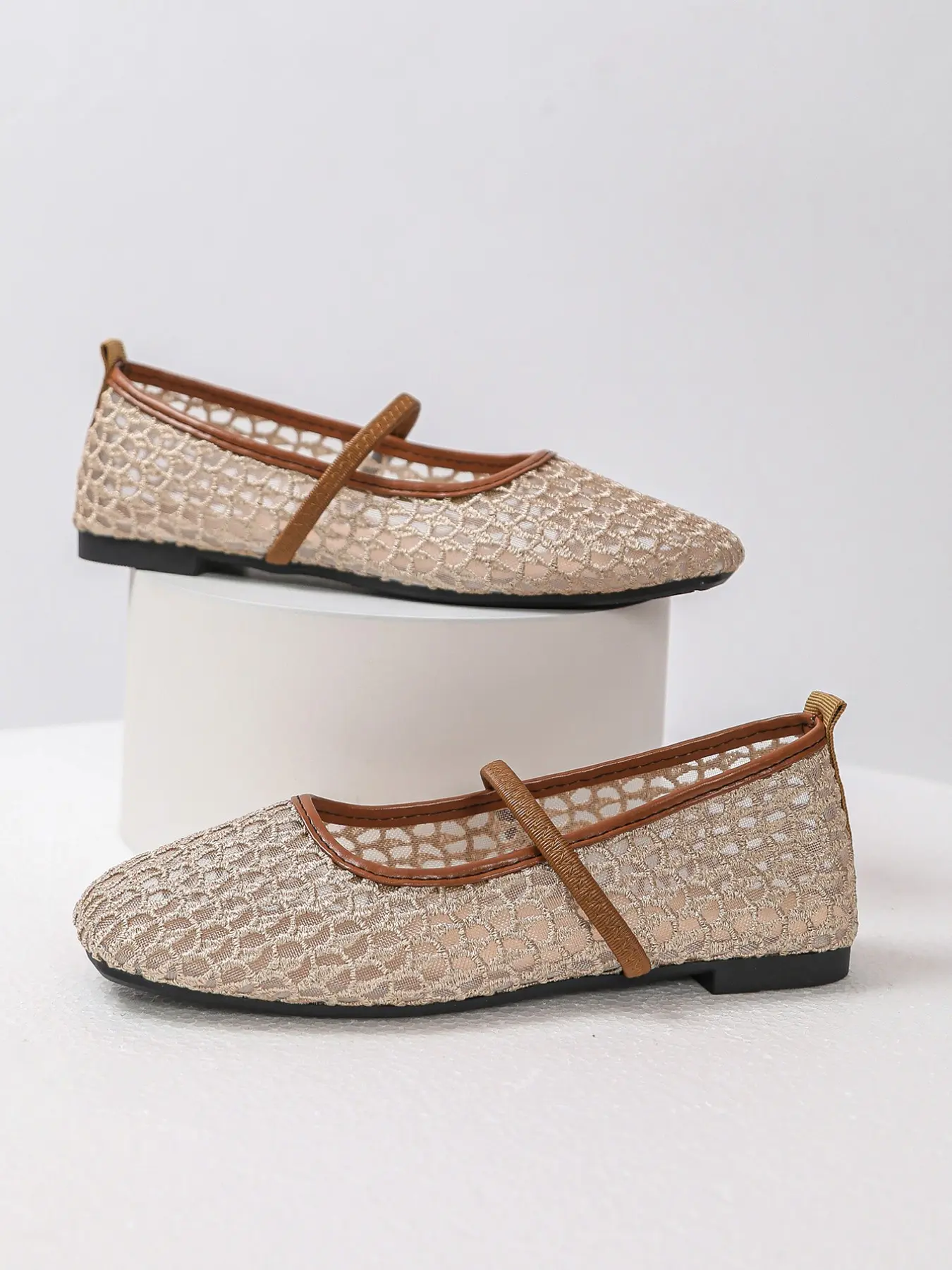 Women's Hollow Out Mesh Mary Jane Flat Shoes, Square Toe Breathable Ballet Flats, Lightweight Summer Slip-Ons, Farmhouse Style