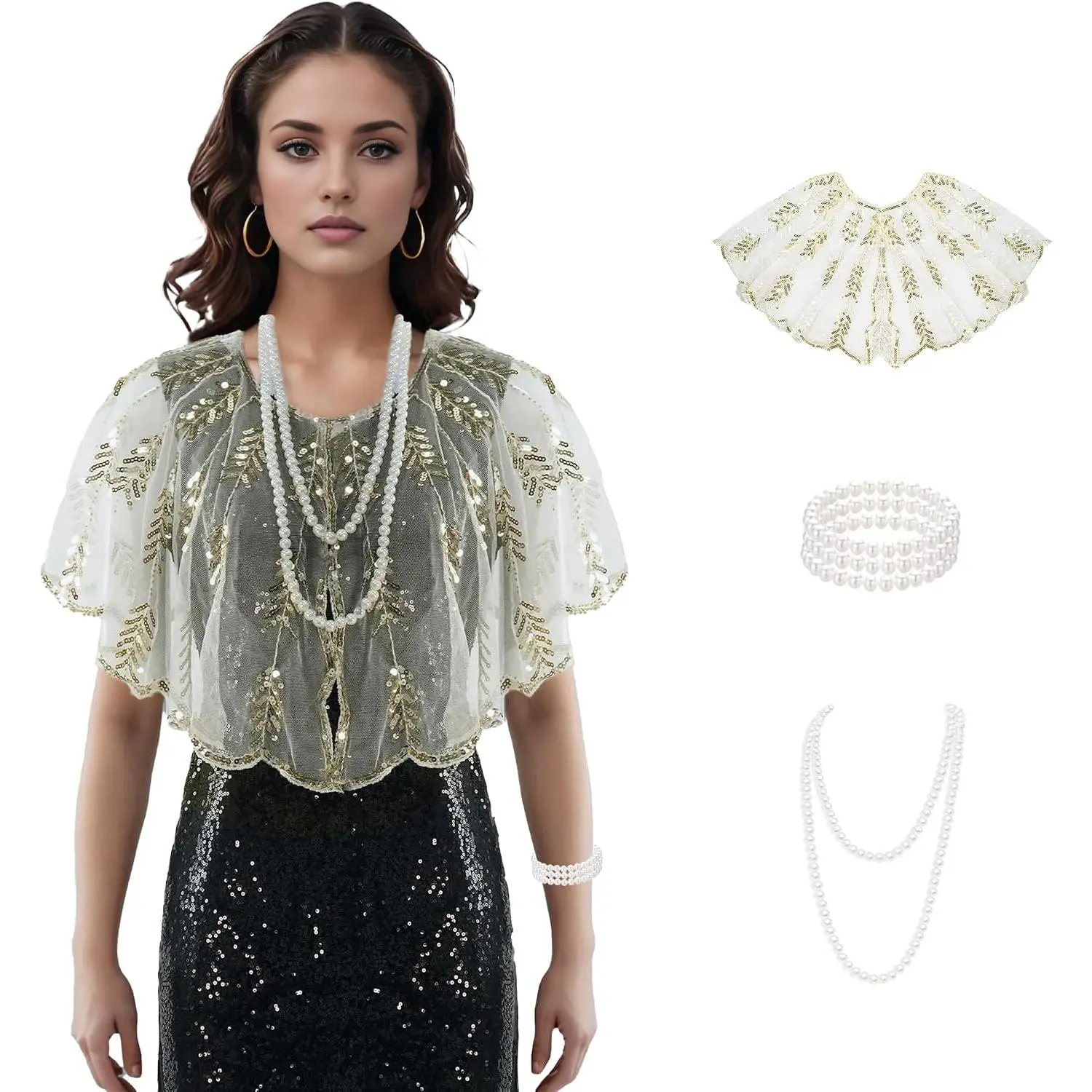 1920s Shawl for Women  Dress, Flapper Shawl with Beads Set, 1920s Accessories for Women, Roaring 20's Costume