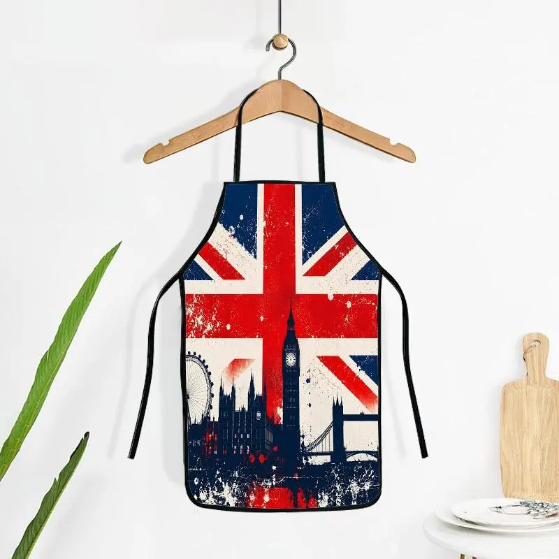 Vintage Grunge UK Union Jack Apron with London Landmark Silhouette Print, New Arrival Kitchen Bib with Multiple Specifications Available, Ideal for Home Cooking, Baking and Daily Kitchen Use