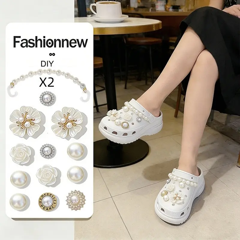 Crocs Shoe Accessories, DIY Flower Decor, Artificial Pearl Chain, High-End Texture, Fragrance Decoration, Compatible with Crocs Shoes