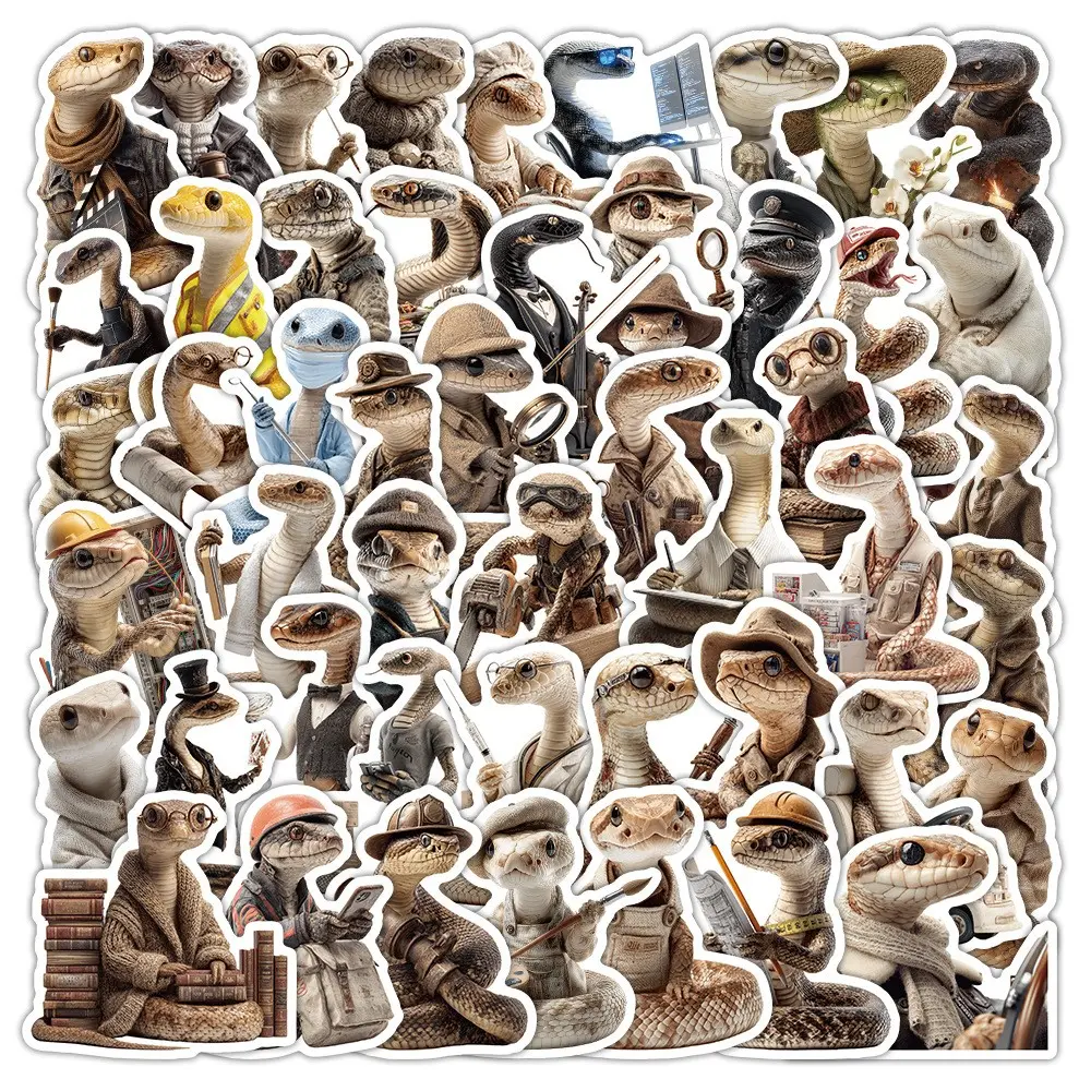 50pcs Zodiac Snake Stickers, Animal Snake Anthropomorphic Stickers, Creative Fun Decorative Stickers, Style, Fun Decoration