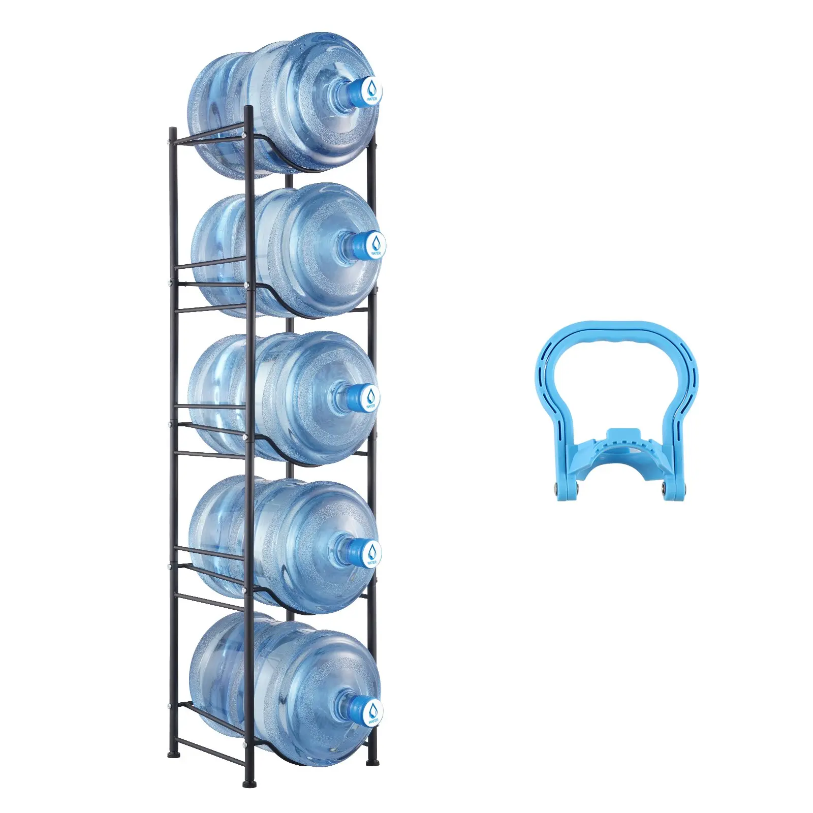 【DealsForYouDays】VEVOR 5 Tiers Water Jug Holder, 5 Gallon Water Bottle Holder, Single Row Water Bottle Rack for 5 Bottles, Heavy Duty Water Jug Rack for Kitchen, Office, Living Room, Black