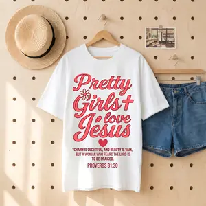 Women Christian Graphic Tee Pretty Girls Love Jesus Heart And Flower Soft Cotton Crewneck Short Sleeve Shirt for Church Sunday Worship Faith Outfit