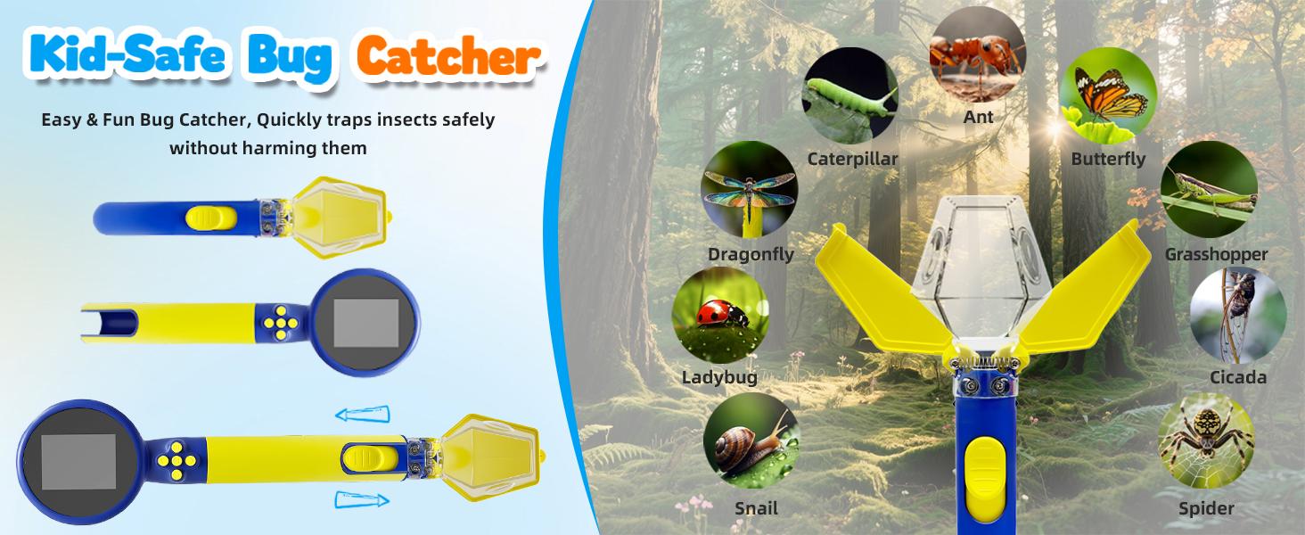 1080P Digital Microscope for Kids with Bug Catcher Kit - Handheld STEM Science Toy, Rechargeable, Portable, Supports 64GB TF Card, Educational Gift for Ages 3-12 (Blue)