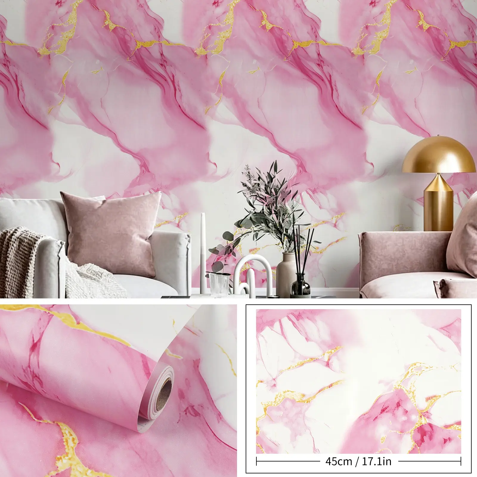 Marble Texture Self-Adhesive Wallpaper, Romantic Luxury Style, Waterproof Peelable, Home Decor, Living Room Bedroom Renovation