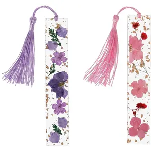 Dried Flower Bookmark, 2 count Transparent Pressed Flower Bookmark  Floral Page Marker with Tassel Cute Bookmark for Women  Book Lovers  (+)