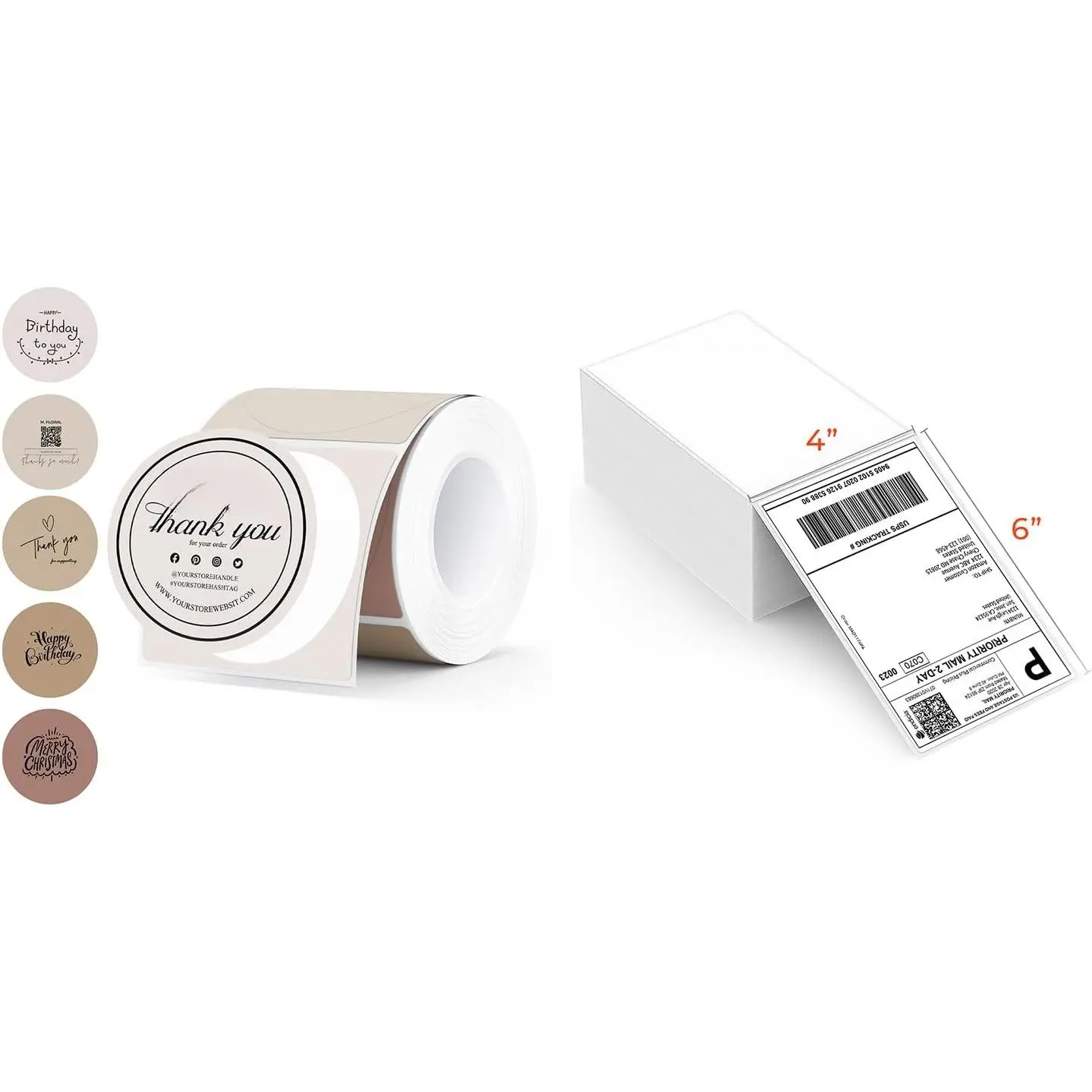 2 Inch Thermal Labels Round+Thermal Direct Shipping Label (Pack of 500 4x6 Fan-Fold Labels)