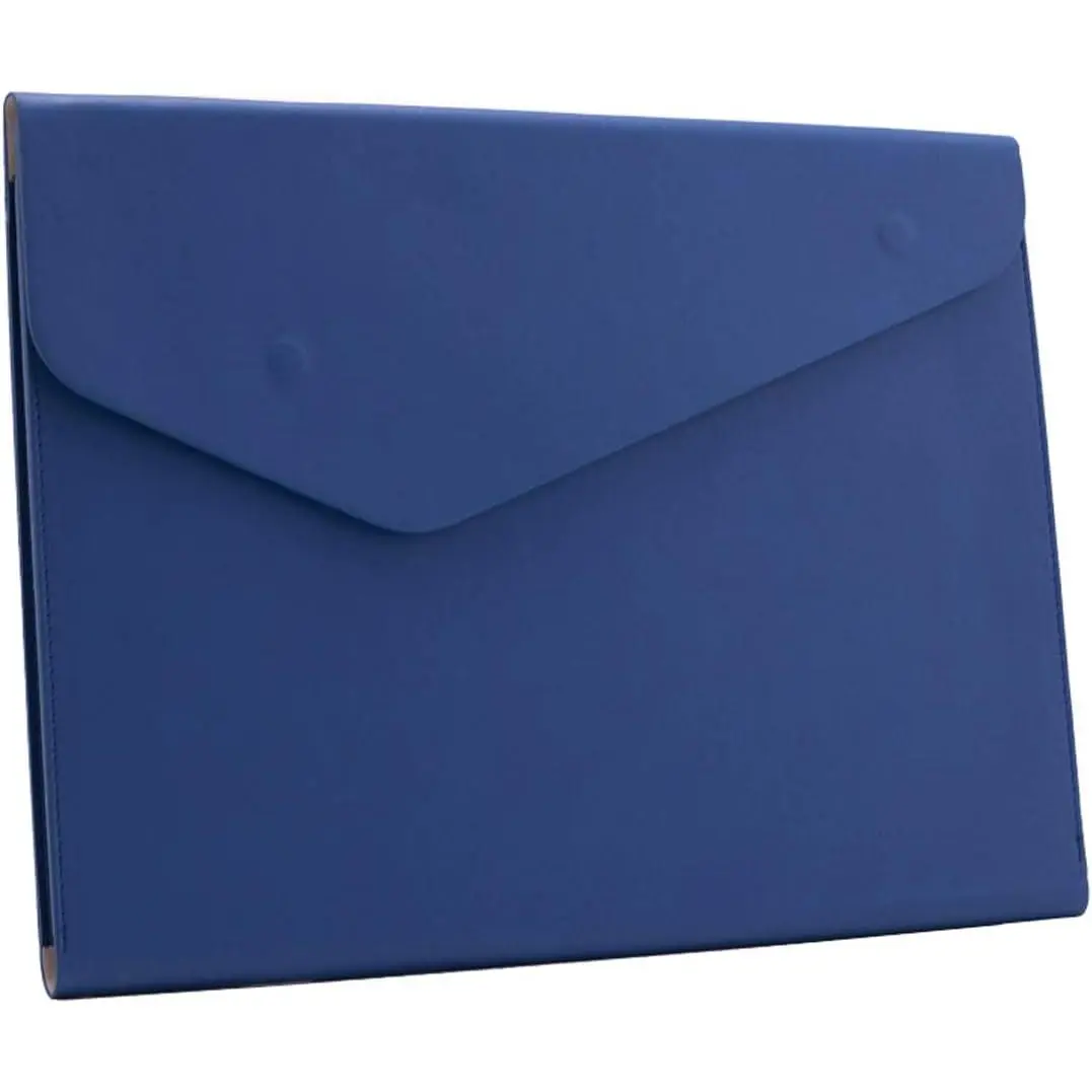 PU Leather A4 File Folder Document Holder  Portfolio Envelope Folder Case with Invisible  Closure Blue