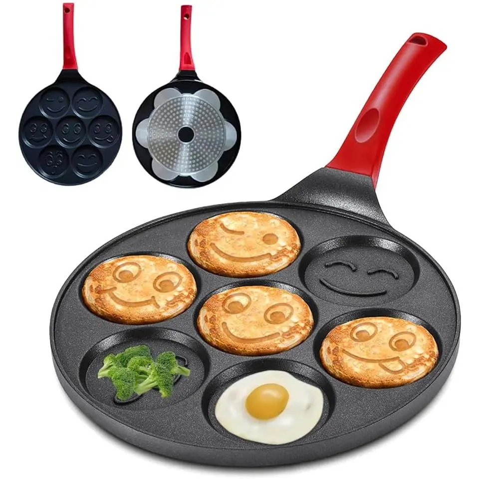 7-Cup Egg Pan Nonstick, and aluminium Egg Frying Pan, Versatile Breakfast Skillet for Eggs, Pancakes, Plett, Crepes, Compatible with Gas Stove and Induction Cooktop dessert