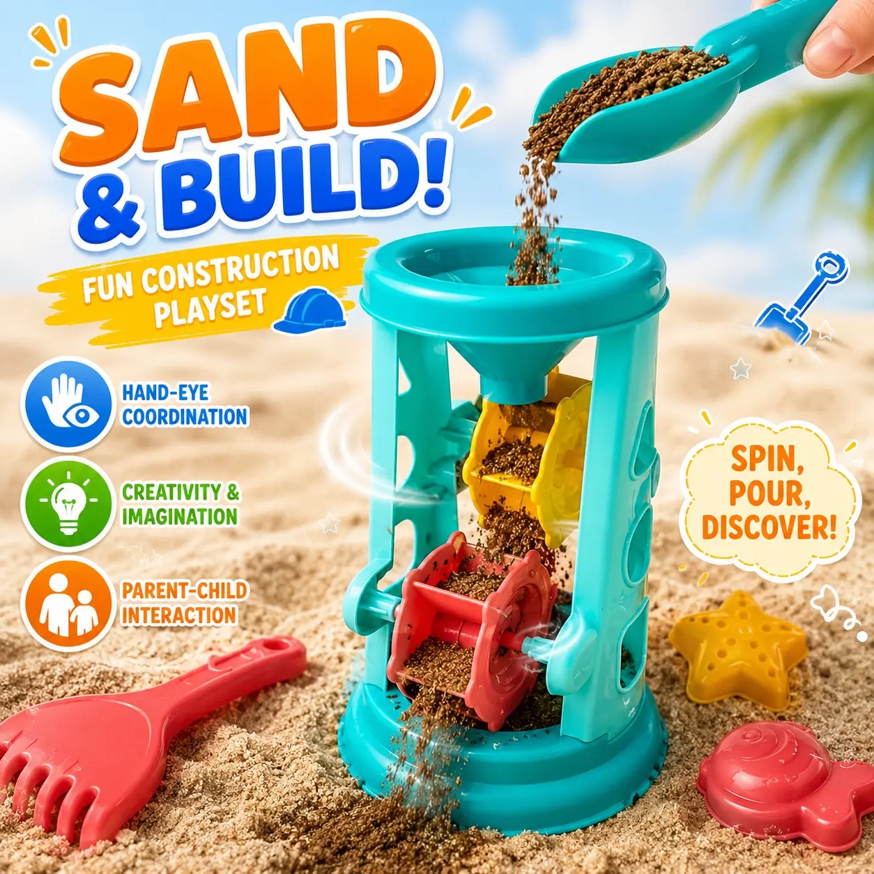 1set beach sand timer tool set, teaching aids and early learning materials, used for tactile and spatial cognition training, an ideal gift for playing at the beach or pool.