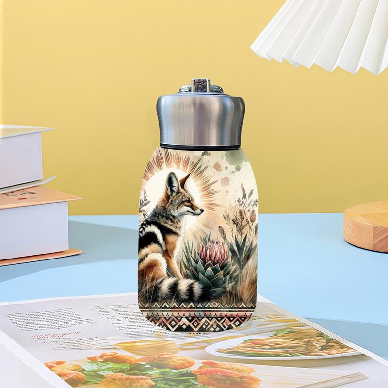 1pc 10.5oz Stainless Steel Tumbler - Leak-Proof, Insulated, Reusable, Hand Wash Only, Functional & Fashionable, Dual Advantage, African Jackal Watercolor Art Design, Ideal for Holiday Gift Item, Durable Drinkware, Office Essentials