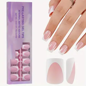 150pcs Acrylic Short Square French Press Gel Nails, 15 Sizes, Unique French Curve, DIY Nail Art, Salon Use