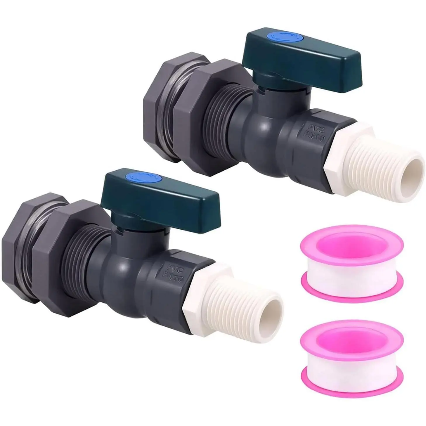 2 Pack PVC Rain Barrel Spigot Kit -3/4" Rain Barrel PVC Garden with Bulkhead Fitting Garden Hose Faucet Adapter and Thread Seal Tape for Water Tanks, Aquariums, Tubs, Pool, Garden Barrel