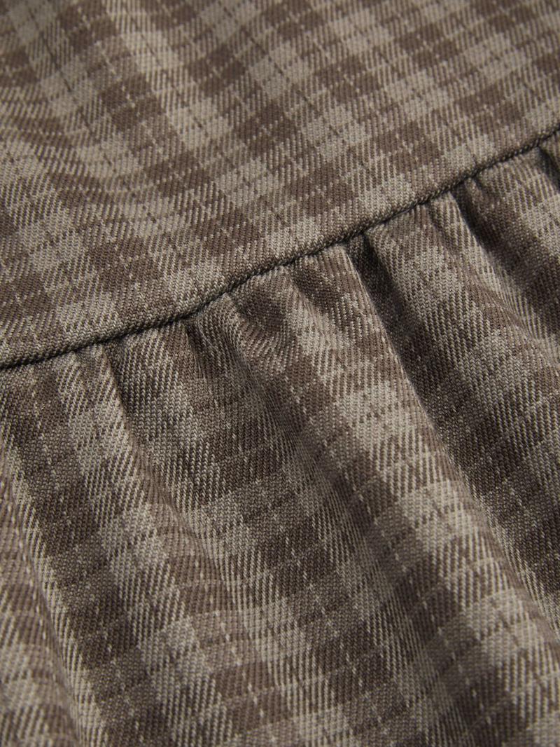 Cider [2 colors, size 2-26] Elastic Waist Check Knotted Tiered Maxi Skirt