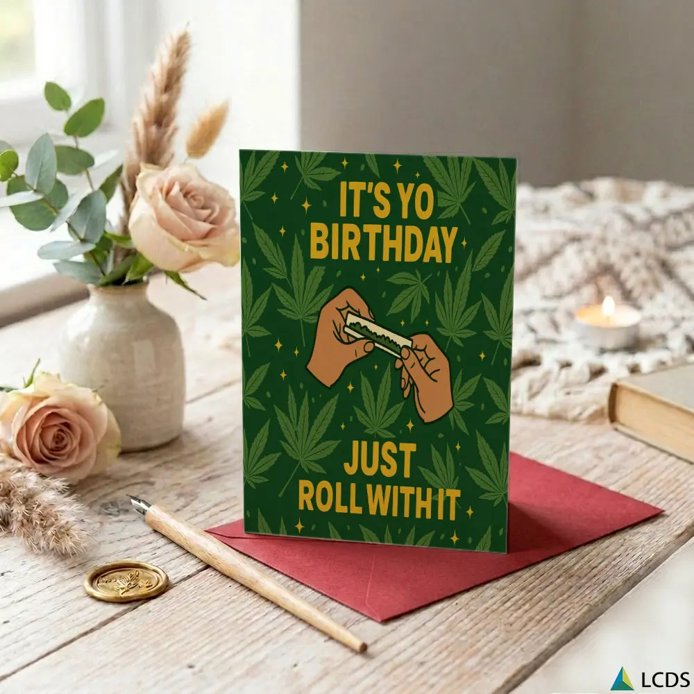 1pc Birthday Greeting Card and Party Invitation for Friends Family and Pets with Cannabis Theme Design Suitable for Holiday Gifting and Daily Use