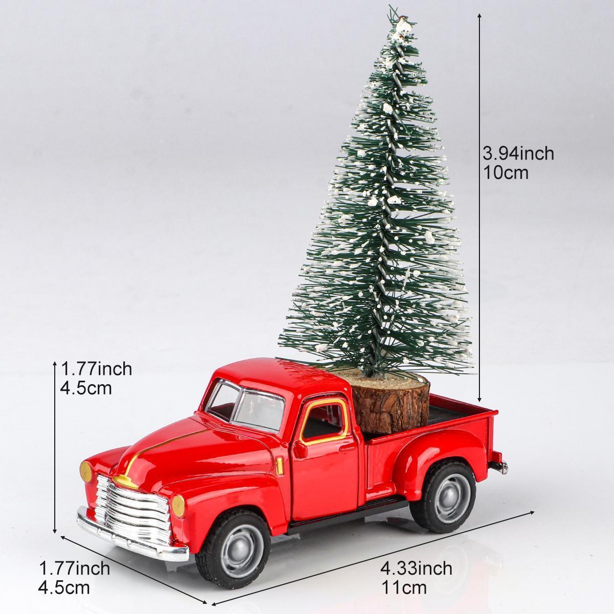 Mini truck+Christmas tree 2-piece ornament set; a good thing for home atmosphere decoration; living room and office desk ornamen
