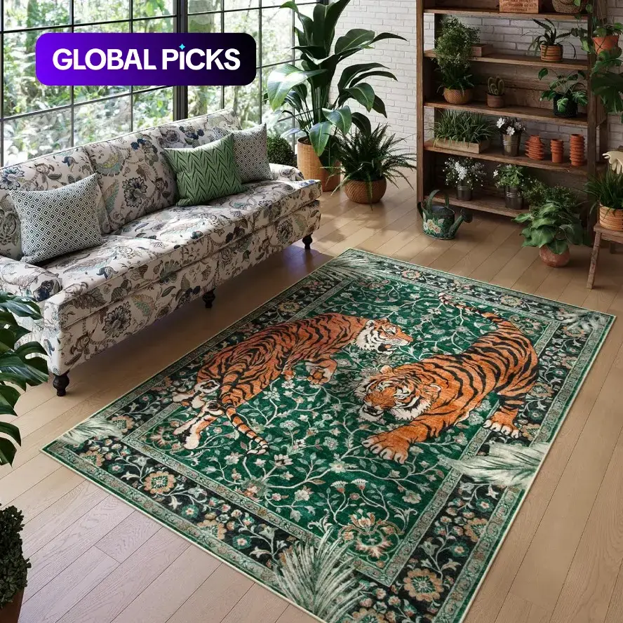 Tiger Pattern Area Rug, Animal Print Rug, Boho Animal Rugs, 1-Count Non-Slip Washable Decorative Carpet for Living Room, Bedroom, Study Room & Hotel #GLOBAL PICKS