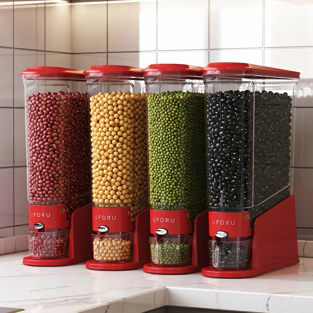 11.02LB & 22.05LB Large Capacity Airtight Cereal Dispenser with Portion Control, Clear Flip-Top Dustproof Dry Food Storage Container for Rice Grains, Suitable for Pantry Countertop Cabinet, Handwashable