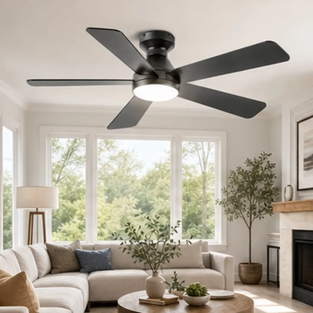 ARCH 52 Inch Ceiling Fan with Lights and Remote Control, Low Profile Flush Mount Black Ceiling Fan, Reversible DC Motor, Dimmable 3CCT 3000K/4000K/6000K, Noiseless 35dB, 6 Speed, Timer, for Bedroom Living Room Indoor Outdoor Use, Black Color Options