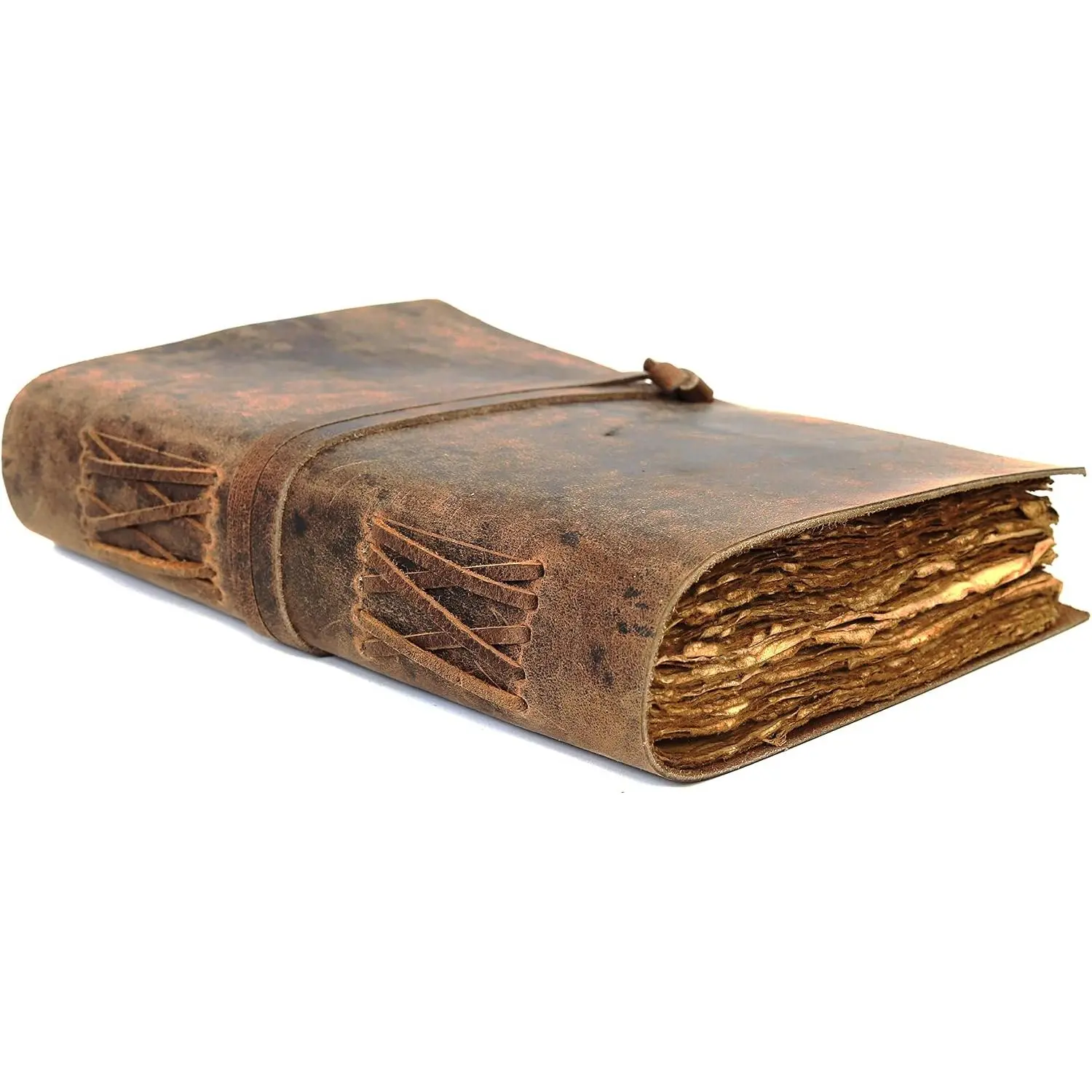 Rustic Refillable Notebook for Men - 6x4 Inch Brown Travel Journal with Antique Deckle Paper, Ideal for Sketching, Office Stationery