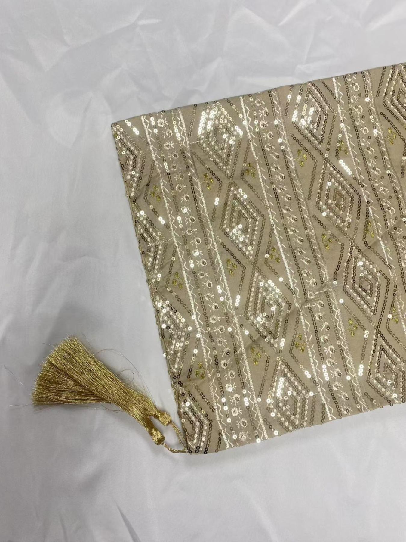 Women's Embroidery Long Sleeve Woven Dress,Elegant Fringe Trim Arabic Clothing for Party Evening Formal Occasions,Ladies Clothes for All Seasons