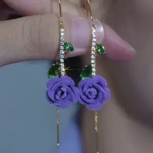 2026 New Elegant Retro Violet Rose Flower Earrings, Light Luxury, High-end Fashion, Versatile, Face-slimming Ear Line E50258-EH