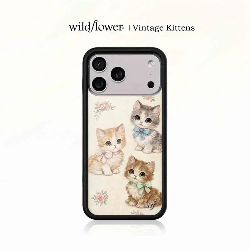 Wildflower Ins Vintage Kittens Phone Case for iPhone 17 16 15 14 13 12 11 Pro Max Plus Air Cute Cats Meow WF Cover