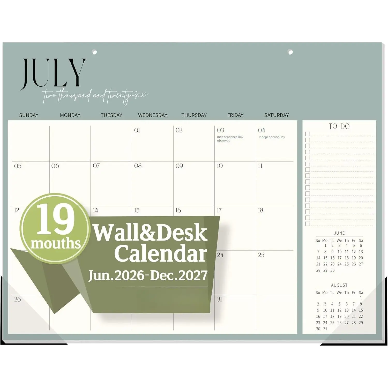 Desk Calendar 2026-2027(Jun. 2026 - Dec. 2027), 19-Month School Year Compact Desktop & Wall Calendar, 14" x 11" Thick Paper Monthly Planner for Small Space,  Office, Dorm & School