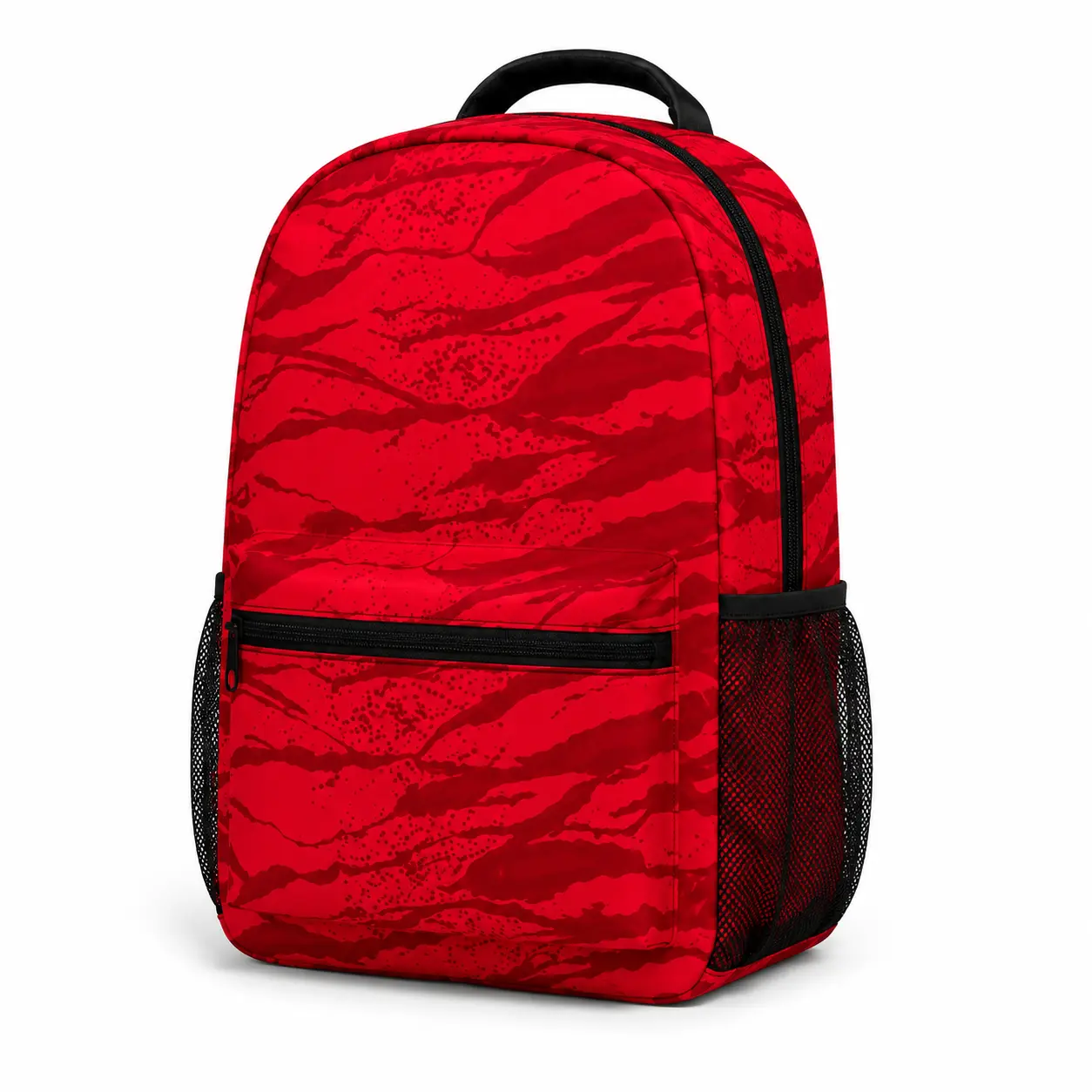 Red Camo Abstract Stripes Backpack - Unisex Lightweight Top Handle Bag, Large Capacity Student Bookbag with Side Pockets, Front Zipper Pocket, 2026 Back to School Gift for Elementary Students Travel Daypack