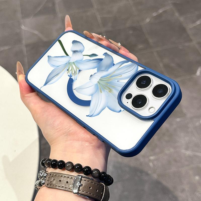 Magnetic Compatible Case suitable for iPhone 17 16 15 14 13 12 11pro promax plus, Blue Lilies MagSafe Ready, Anti-Slip, Ultra Thin | Aesthetic Touch for Daily Use