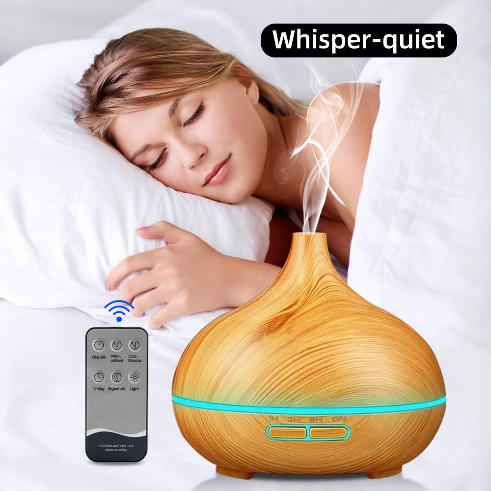550ml Wood Grain Aroma Diffuser Humidifier with Remote Control, Timer, and 6 Oil Set, Cool Mist Waterless Fragrance Oil Diffuser for Large Room, Essential Oil Aroma Diffuser, Home Humidifiers,Flower Humidifier, Air Purifier salt  lamp d is ff user