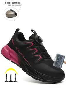 Women's Steel Toe Shoes, Lightweight Safety Shoes, Comfortable Anti-Slip, Rotating Buckle, Piercing & Crush Protection, Fashion Warehouse Work Shoes