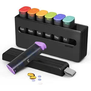 Weekly Pill Organizer 2 Times Day - Am Pm Pill Box 7 Day, Large Twice Medicine Pill Case for Daily Medication, Vitamins, Fish Oils, Supplements Portable Week Pill Holder Container, Translucent Black